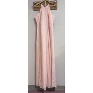 NWT Weddington Way Isabelle Blush Champagne High Neck Halter Chiffon Gown 12